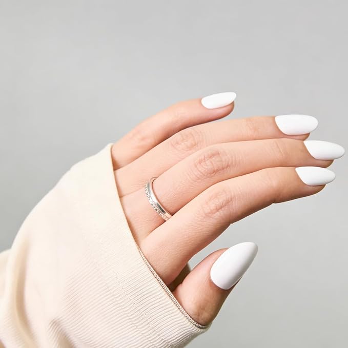 Press On Nails Medium Almond, White Soft Gel Fake Nail Kit With Nail Glue,30-Piece-15 Sizes Durable Reusable Press On Nails for Women Gift(bright white)