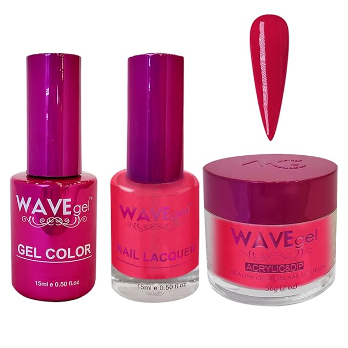 WAVEGEL Soak-Off Gel, Nail Lacquer & Acrylic/Dip Powder Matching Set - Princess Collection - #84 Eliza Red