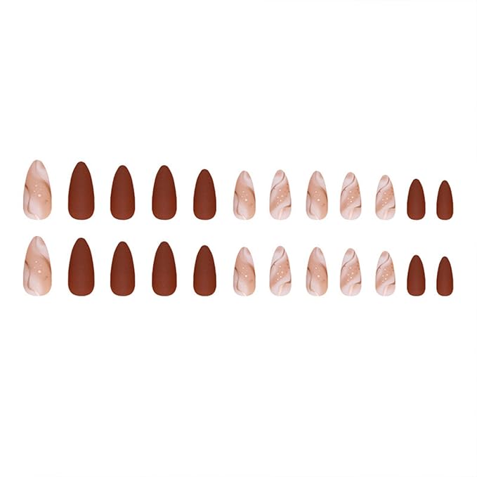 Almond Press on Nails Medium Fake Nails Matt Brown False Nails Press ons Acrylic Glue on Nails Reddish Brown Full Cover Artificial Stick on Nail for Women Nail Decorations 24Pcs