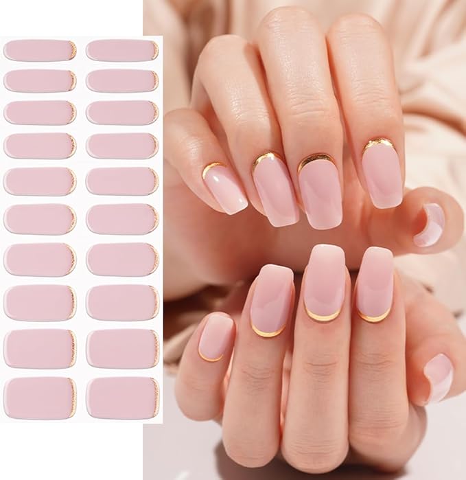 Semi Cured Gel Nail Strips 20 Pcs Nude Pink Gel Nail Wraps, Stickers, UV Light Required Nail Art Design Decoration Accessories