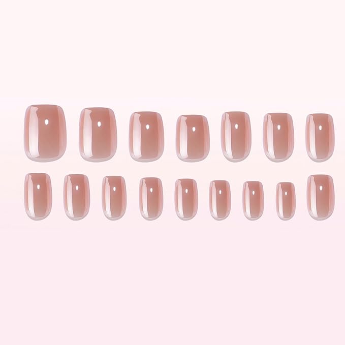 Chrome Press on Nails Kit Square Short Fake Nails Solid Color Designs Glossy Pink Thickened Salon Quality Acrylic Nails with Nails Glue Full Cover Stick on Nails for Women Nail Art DIY 32 Pcs
