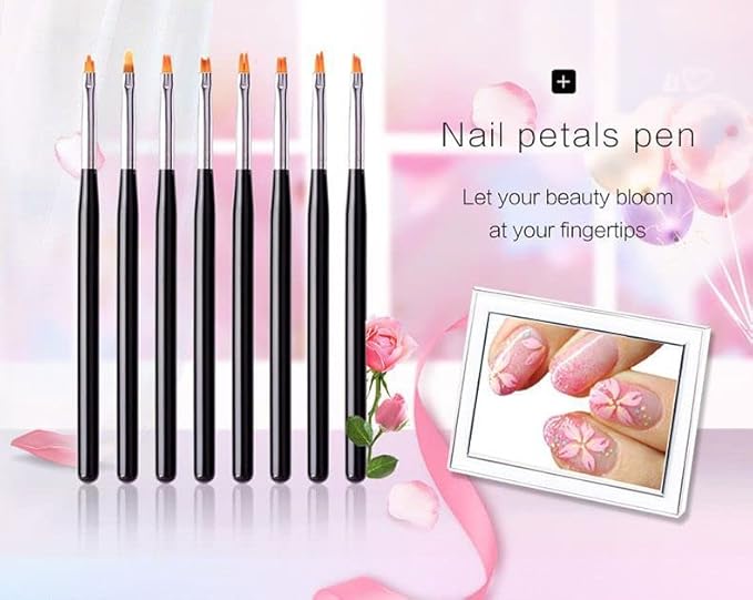 HIGHROCK 8 Pcs Nail Brush Pen Gradient Acrylic Painting Brush Set False Nail Art Tips UV Gel Flower Drawing Pen Manicure Nail Art Pen Tool (BLACK)