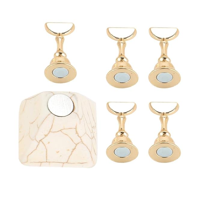 Magnetic Nail Tip with Nail Art Practice Stand Base - Alloy Magnets Holder/ Marble Base for Nail Art Display 5+1Pcs (Beige)