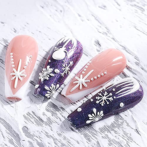 CHARMARK Snowflake Nail Art Stickers, 4 Sheets (White, Snowflake Pattern, Matte Finish, 5D Embossed, Romantic & Classic Style, Plastic Material, Indoor Use, Winter Theme)