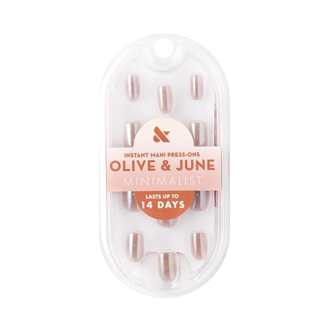 Olive & June Mani Minimalist Instant Press-On Nails (Glue) | 42 Fake Nails, 21 Sizes | Non-Toxic, Long-Lasting Barely-There Look | Spring Flowers & Patterns | Extra Short, Squoval | Taupe Jelly Chrome