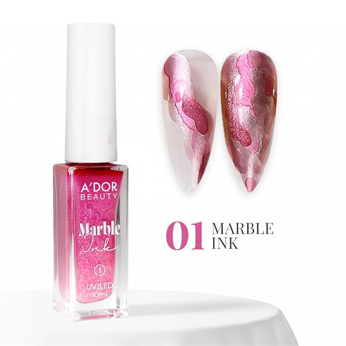 A'DOR BEAUTY Marble Ink for Nails Set - 12 Watercolors & 5 Metallic Shades, Blooming Gel Magic Nail Polish, Nail Art Supplies for Marbling, Veining & Abstract Nail Design - Marble-01