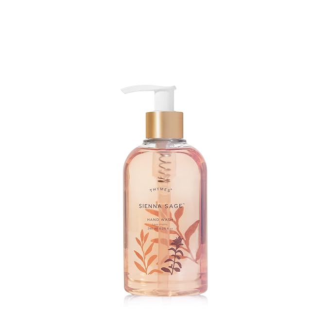 Thymes Moisturizing Hand Wash Soap with Pump - Luxury Hand Soap Gently Cleanses & Moisturizes - Skin Care with Glycerin & Calendula - Comforting, Warm Fragrance (Sienna Sage, 8.25 oz)