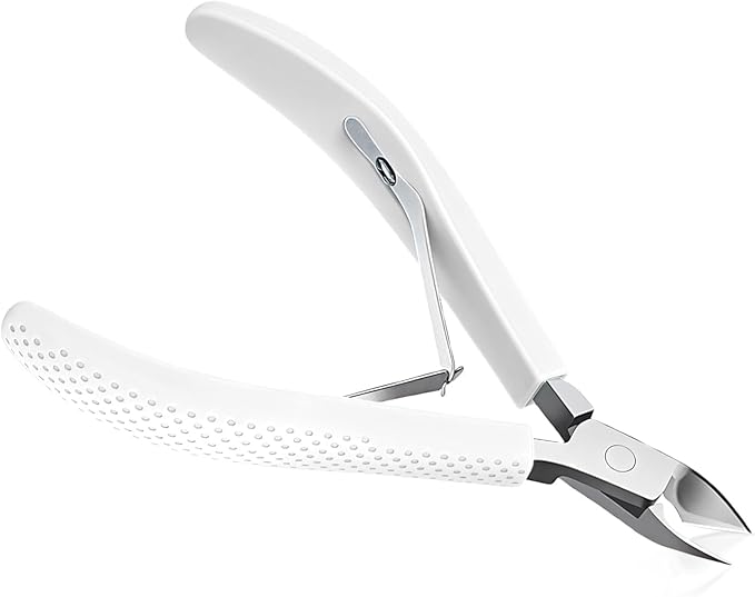 Fine Edge Cuticle Trimmer & Nippers, Scissor, Silicone Handle Carbon Steel Nail Tools for Precise Removal, Durable Washable Cuticle Cutter & Remover Nail Clippers (White 1PC)