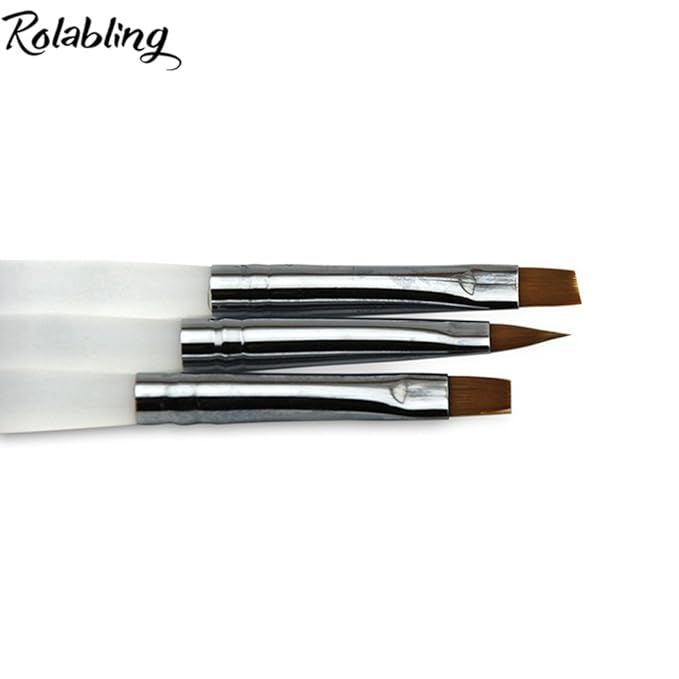 3pcs/set Sharp & Flat & Tilted head Nail Brush Nail Art Acrylic UV Gel Salon Pens Flat Brushes Kit Nail Art Brush Tools (Size3-3)