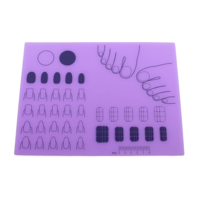 Nail Art Stamping Mat Silicone Workspace Stamping Plate Nail Polish Coloring Practice Pad Nail Sticker Guide Printing Transfer Table Cover Palette Tools Manicure Mat (B Type) (Purple)