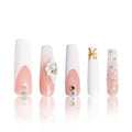 LOVFUL Press on Nails Only You French Tip| Handmade with Full Covered Crystals| Reusable Fake Nails| Square Mid length 1.7in| H97-S