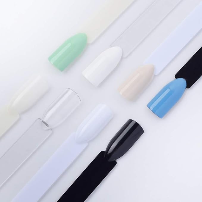 200 Pcs False Nail Sticks with Display Board - Fan-shaped, Transparent, Black, Natural, Milky Color Options - Includes Square Nails