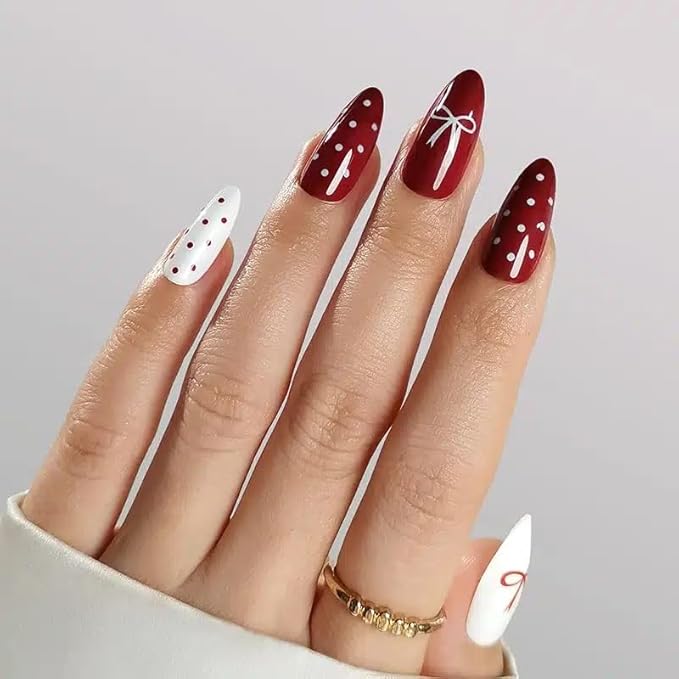 Press On Nails - Paris | French Tip, UV Finish Almond Nails, Reusable | 16 Sizes - 32 Nails in Kit with Glue (Love)