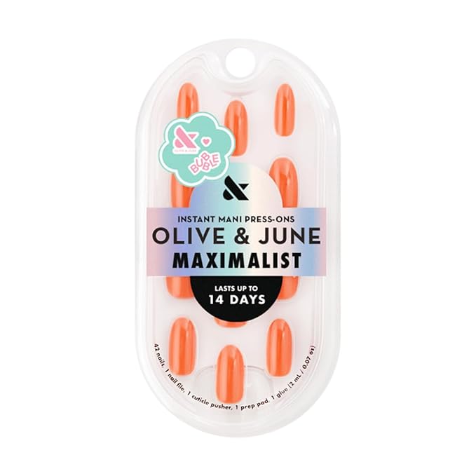 Olive & June Maximalist Instant Mani Press-On Nails (Glue) | 42 Fake Nails, 21 Sizes | Non-Toxic, Long-Lasting Big, Bold Gorgeous Realistic Look | Salon-Quality | Medium, Oval | Bounce Back Chrome