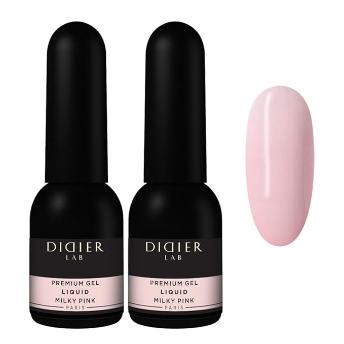 DIDER LAB Premium Liquid Gel Set Milky Pink - Self-Leveling Builder Gel for Nails - Professional Nail Reconstruction - Up to 5 mm Nail Extension - UV LED - Non-Acid - 2x0.34 fl oz