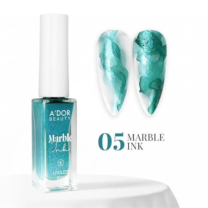 A'DOR BEAUTY Marble Ink for Nails Set - 12 Watercolors & 5 Metallic Shades, Blooming Gel Magic Nail Polish, Nail Art Supplies for Marbling, Veining & Abstract Nail Design - Marble-05