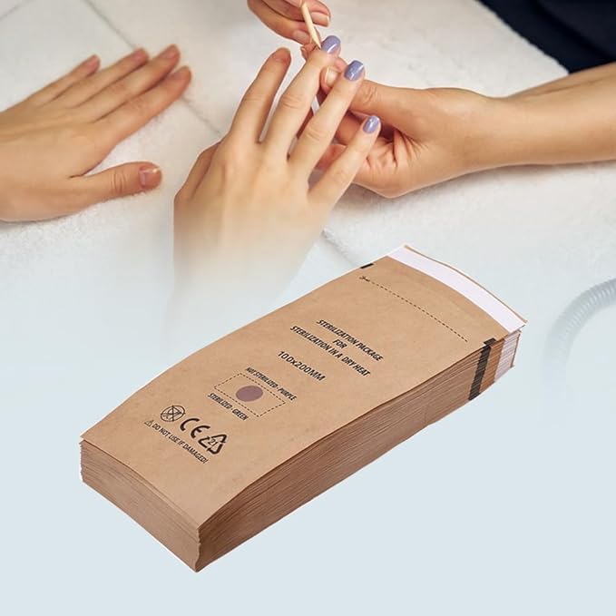 100PCS Disposable Sterilising Bags,Disposable Kraft Paper Self-Sealing Sterilization Bags,Dental Tool Sealing Pouch for Nail Salon Cosmetic Dental Tools(10 * 20cm/3.94 * 7.88inch)