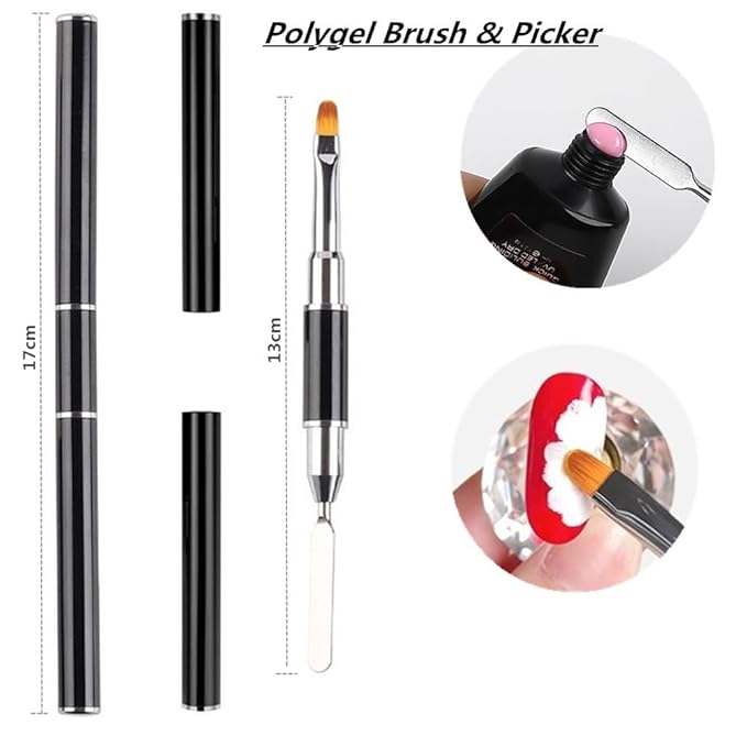 5Pcs Nail Art Tools - Resin Nail Art Palette, 1 Polygel Brush Picker Brush, 3 Nail Art Painting Brushes, Nail Polish Mixing Palette Double-Ended Pen Nail Liner Brush Nail Drawing Brushes