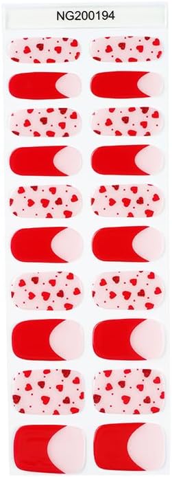 Semi Cured Gel Nail Strips Valentines Day Red Heart Gel Nail Wraps Gift for Women UV Light Required Nail Art Stickers Pegatinas Uñas Nail Decals Nails Sticker