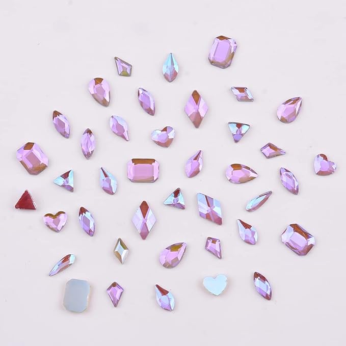 Mix 100pcs Aurora Purple Iridescent Flatback 3D Nail Gems Crystal Shape Diamond Charms Decoration Rhinestones for Nails Accessory