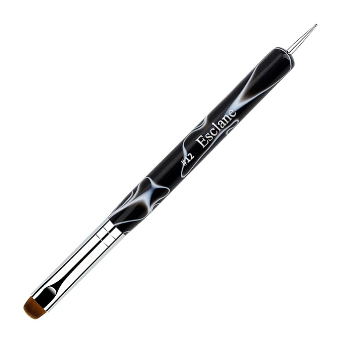Esclane 2 Way French Nail Brush with Dotting Tool, Black, #12