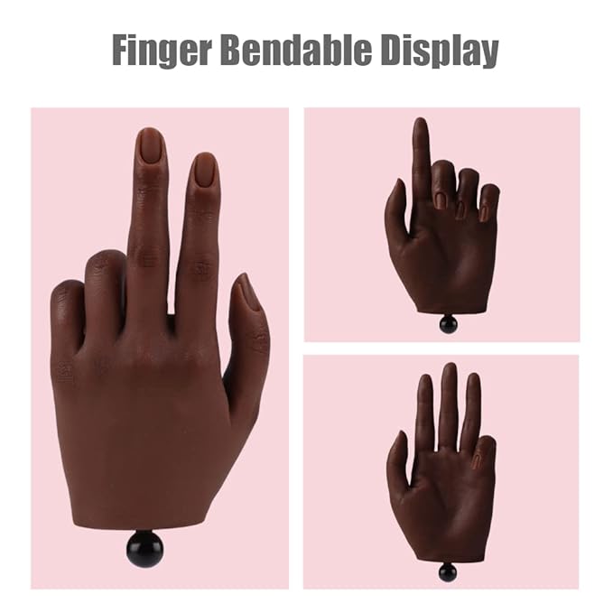 Practice Hand for Acrylic Nails with Stand Bracket, Silicone Fake Hands to Practice Fake Nails Mannequin Hand for Nails Practice and Nail Art Single Left Hand Color 6#