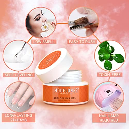Modelones Builder Nail Gel Kit - Clear Extension Kit Hard Gel for Nails 2oz Strengthen Acrylic Manicure Art Set with 100PCS Dual Forms and Dual-use Acrylic Brush Professional DIY at Home