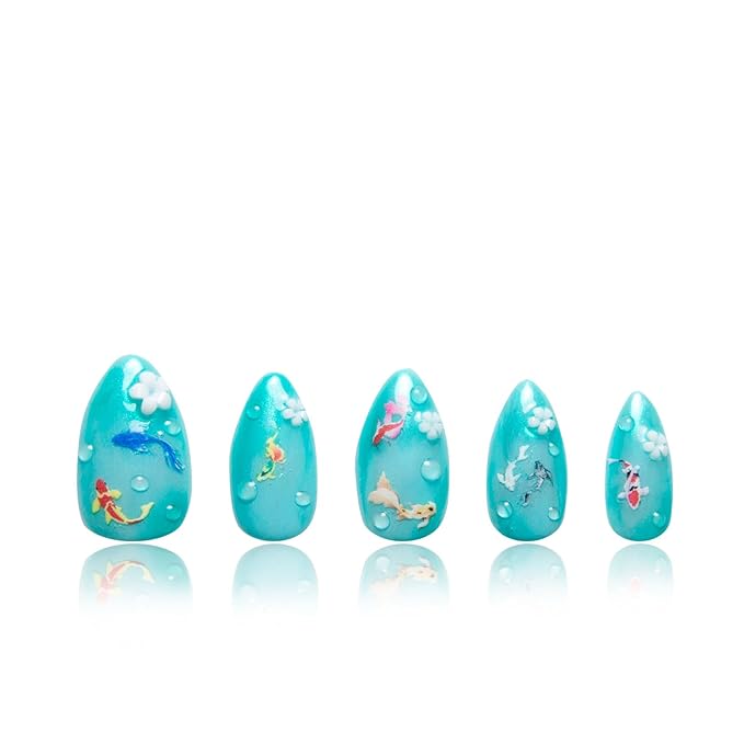LOVFUL Press on Nails Wishing Fountain | Handmade with Full Covered Crystals | Reusable Fake Nails | Almond Regular 1.0 in | H307-S