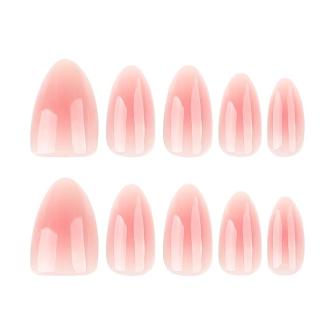 Pink Aura Press on Nails Short Almond Fake Nails Cute False Nails Press ons with Design for Women Manicure,Glossy Finish | Reusable | Nail Kit with Jelly Adhesive Tabs | 24 Pcs