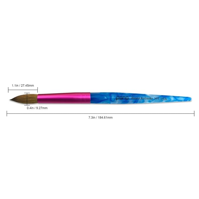 PANA Pure Kolinsky Hair Acrylic Nail Brush - Round Shape Pink Ferrule with White Swirl Blue Handle (Size 20)