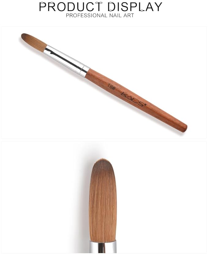 KADS Nail Acrylic Brush Kolinsky Nail Extension Brush Oval Crimped Shaped Sturdy Wooden Handle Acrylic Powder Nail Art Brush Professional Manicure Pedicure (18#)