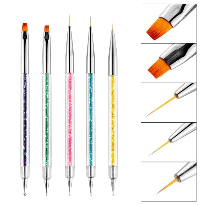 HIGHROCK Nail Art Liner Brushes Pens Dual-Ended Nail Art Point Drill Drawing Brush Pen Manicure Tool Nail Art Design Dotting Pen Tools (5PC)