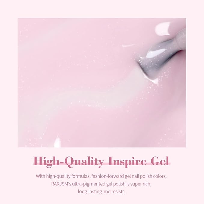 RARJSM Nude Gel Nail Polish Pale Pink Jelly Shimmery Nail Gel Polish Sparkly Silver Glitter Translucent Milky Pink French Manicure Natural Skin Tone Color 15ml Soak off UV LED Cured Nail Art Salon