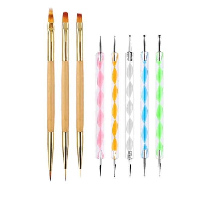5PCS Dotting Pens and 3PCS Nail Painting Brushes, Double Ended Nail Brushes and Dotting Tool Kit, Nail Art Design Tools