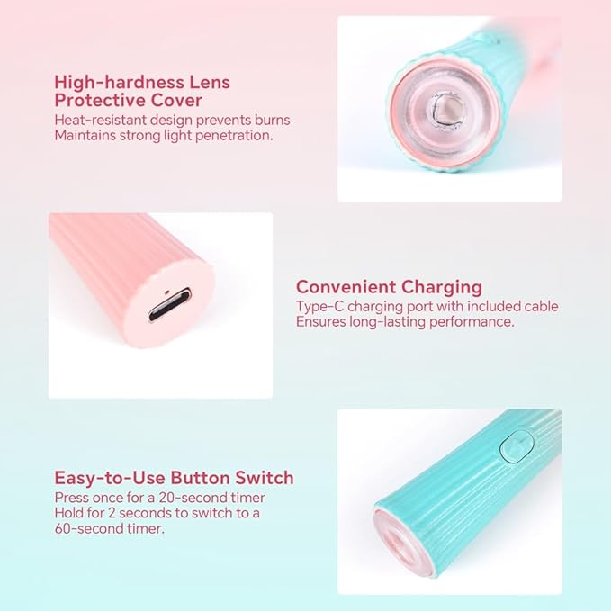 Handheld UV Light for Gel Nails Pink Green Gradient Nail Lamp Portable Cordless Rechargeable Type-C Nail Dryer with Display for Fast Curing, DIY Nails Tool, for Home DIY & Nail Salon