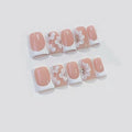 Handmade Nails Duckbill Euro American Style Nude Pink French White 3D Cute Flower Diamond Accents Gentle Sweet Skin Brightening Glossy Surface Fashion Manicure Press on Nails 10 pcs (S)