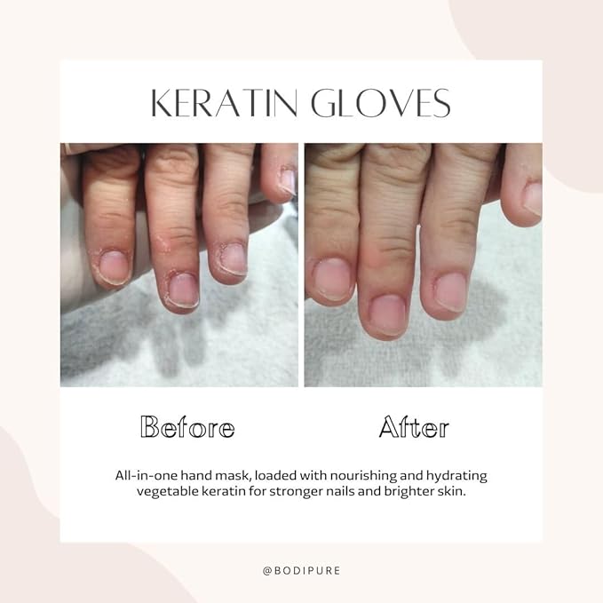 Bodipure Premium Hand Mask Keratin Gloves | Moisturizing Gloves for Dry Hands & Nail-Strengthening & Cuticle Softening | Spa Experience at Home | Chemical Free & For All Skin Types | 12 Pairs