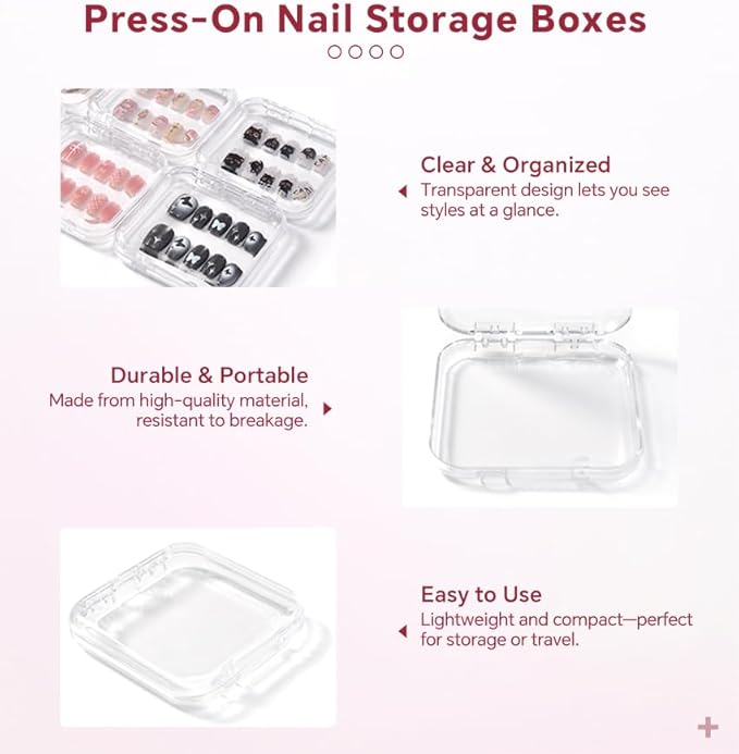 6 Pcs Clear Nail Organizer Box & 30 Pcs Adhesive Tape Press On Nails Storage Case for Salon False Nail Display Nail Business Supplies Nail Packaging Fake Nail Holder