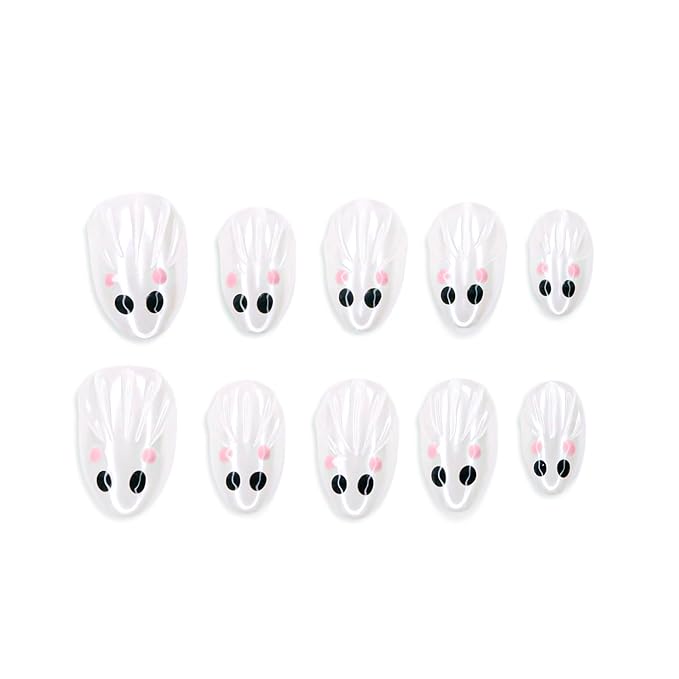 Halloween Handmade Press on Nails Cute Short Almond False Nails Water Ripple Designs Full Cover Thick and Muti-Layer Gel Acrylic Nails Stick on Nails for Women Nail Art (Size M)