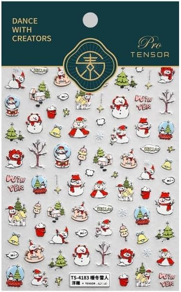Christmas Nail Stickers Red Snowman Nail Art Stickers 5D Embossed Christmas Tree Nail Decals Winter Snowflake Nail Art Supplies 3D Self Adhesive Xmas Holiday Nail Design for Women Girls 1 Sheets