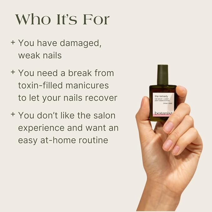 Botanist The Remedy | Nail Strengthening Polish | Repairs & Hardens Nails Damaged from Acrylics, Dip & Gel Manicures | Non-Toxic, 84% Plant Based, 21-Free & Vegan (Rose)