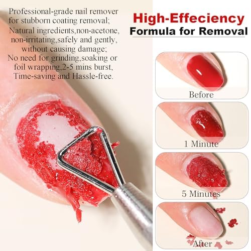 LOUINSTlC Gel Nail Polish Remover-2 x15ml Bottles，Fast 2-5 Min, Acetone-Free, Gentle on Nails, No Foil/Soak, includes 2 Tools for DlY & Professional Use