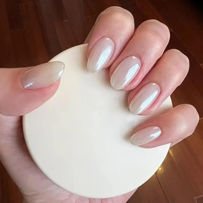 2Pcs Moonlight White Chrome Nail Powder, Aurora Pearl Chrome Nail Powder Magic Clear Pearlescent Mirror Effect Holographic Nail Glitter White Shimmer Sugar Pigment Dust for Nails Art Design 1g/Jar