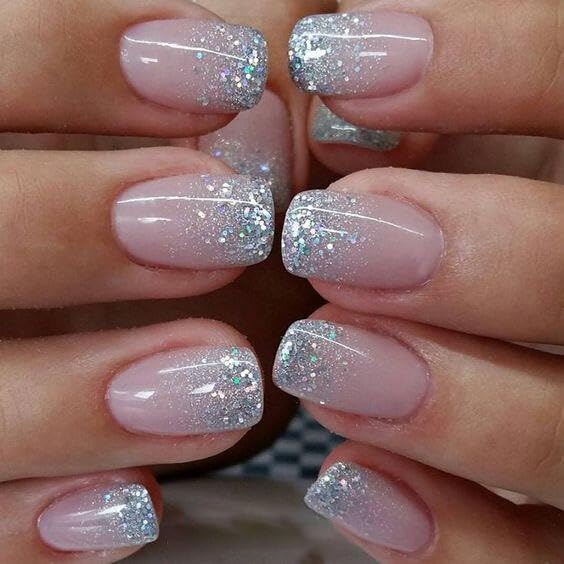 Glitter French Press on Nails Short Square Fake Nails Nude Designs False Nails Shiny French Full Cover Glossy Reusable Acrylic Stick on Nails for Women Girls Light Luxury Manicure Decoration 24Pcs