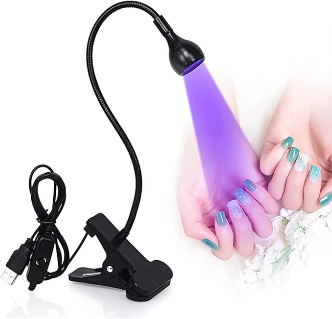 Mini UV Lamp for Gel Nails, LED Curing Lamp with Flexible Gooseneck & Clamp 3W Portable Small Manicure UV Light Nail Dryer for Resin Curing Nail Art
