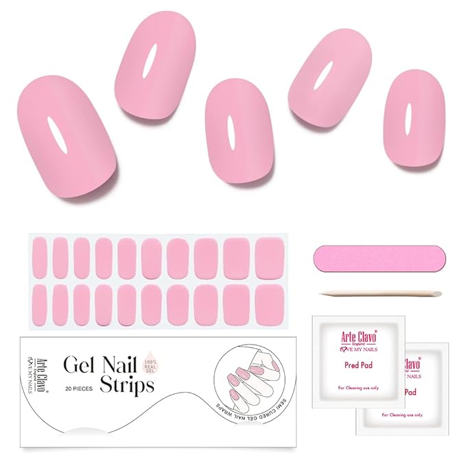 Arte Clavo Semi Cured Gel Nail Strips, 20 Pcs Gel Nail Stickers with UV Light Required, Salon Quality, Long Lasting, Easy Apply and Remove (Baby Pink)