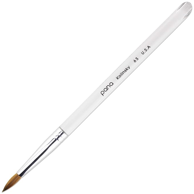 PANA Pure Kolinsky Hair Nail Brush - Round Clear Acrylic Handle (Size 6) - for Acrylic Nail Application, Nail Extension, Manicure Pedicure Salon Beginner and Professional