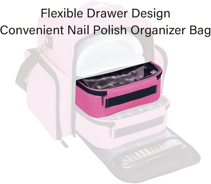 Small Clear Nail Polish Organizer Holds 30 bottles(15ml-0.5fl.oz) Nail Polish Case Multifunctional Nail Polish Bag organizer, Cosmetic Travel Makeup Cases for Women Rose Red