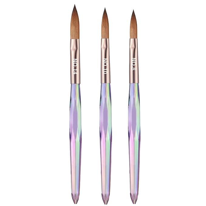 3PCS Acrylic Nail Brush Set,Size 8/10/14 Professional Nail Brushes for Acrylic Application Extension and 3D Carving for Nail Home Salon DIY