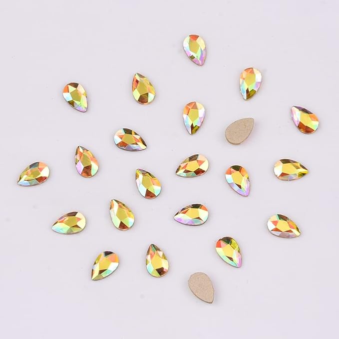 100pcs 3 Size Flat Back Glass 3D Nail Crystal Diamond Glitter Sunshine Gold Big Small Shapes Rhinestone Gems Charms Nail Art Set Supply